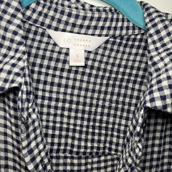 Lauren Conrad size small checked button down top with tie in the front - Picture 4 of 5